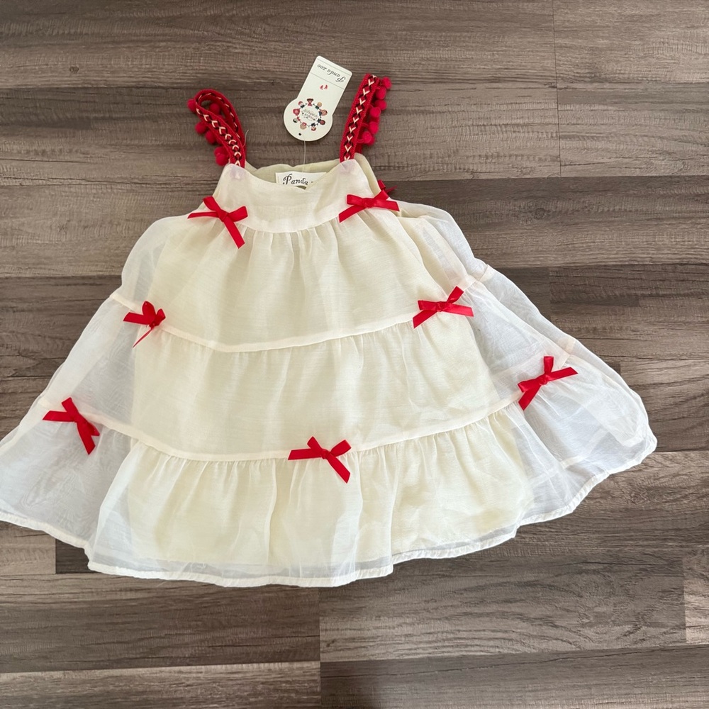 Adorable Cream and Red Kids Dress